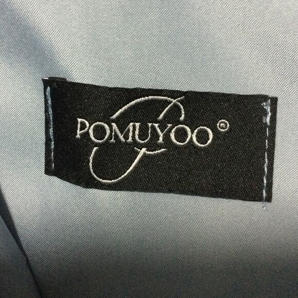 FORMAL PARTY 8 M slate blue boat neck faux wrap bridesmaid maxi dress NEW B159 - Picture 7 of 9